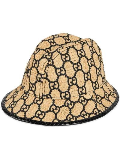 Gucci Gg Fedora Hat With Snakeskin In Brown