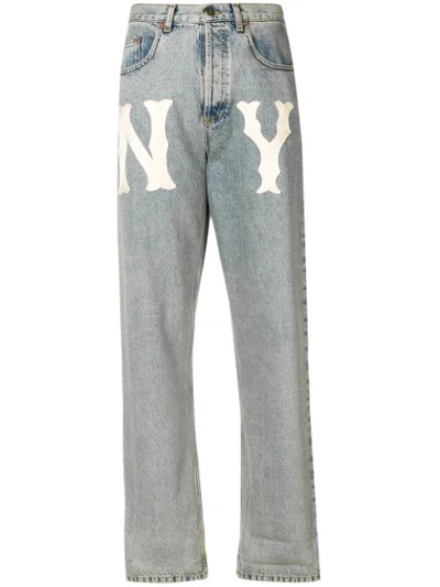 Gucci High-waist 80s Fit Ny Yankees Mlb Patch Denim Jeans In Multi