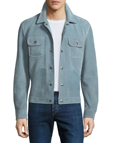 Tom Ford Cashmere-trim Suede Western Jacket In Blue