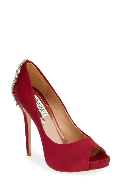 Badgley Mischka Women's Kiara Peep Toe Satin Platform High-heel Pumps In Red Satin
