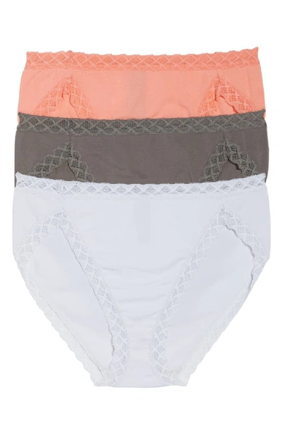 Natori Three-pack Bliss Cotton French-cut Briefs In Coral Sunset/ Dark Slate/ Snow