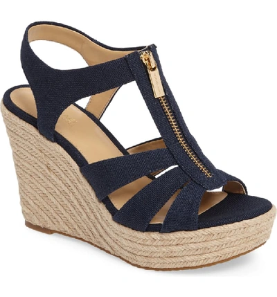 Michael Michael Kors Women's Berkley Woven Espadrille Wedge Sandals In Navy Canvas