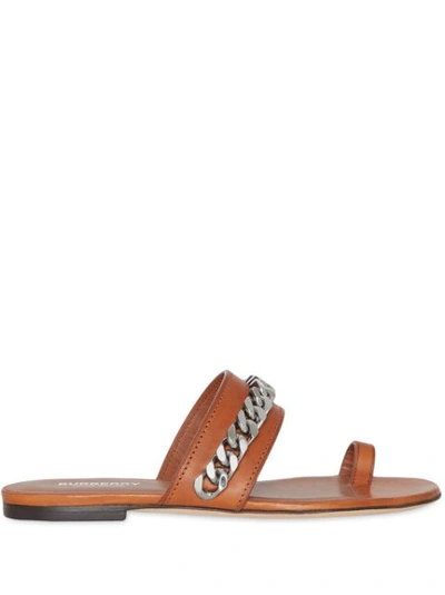 Burberry Chain Detail Leather Sandals In Brown