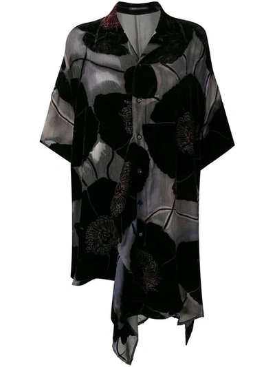Yohji Yamamoto Floral Appliqués Asymmetric Shirt Dress - Black