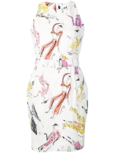 Moschino Hand-drawn Print Belted Dress In White