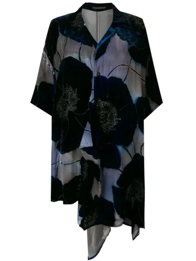 Yohji Yamamoto Floral Appliqués Asymmetric Shirt Dress In Blue