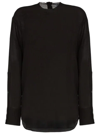 Ann Demeulemeester Relaxed Fit Long-sleeve Sheer Cashmere Blend T-shirt In Black