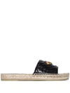 Gucci Black Pilar Leather And Raffia Sandals