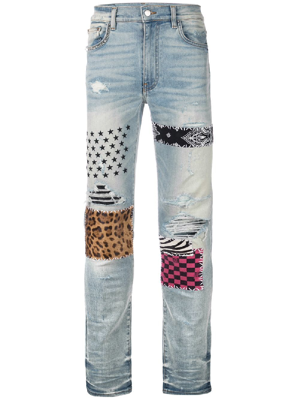 Amiri Patchwork Skinny Jeans In Blue | ModeSens