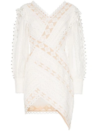 Zimmermann Moncur Studded Paneled Broderie Anglaise Cotton Mini Dress In White
