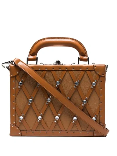 Area Dion Studded Box Bag In Brown