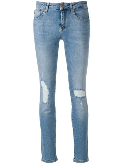 Love Moschino Distressed Slim-fit Jeans In Blue