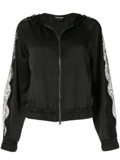 Tom Ford Floral Lace Inserts Hooded Jacket In Black