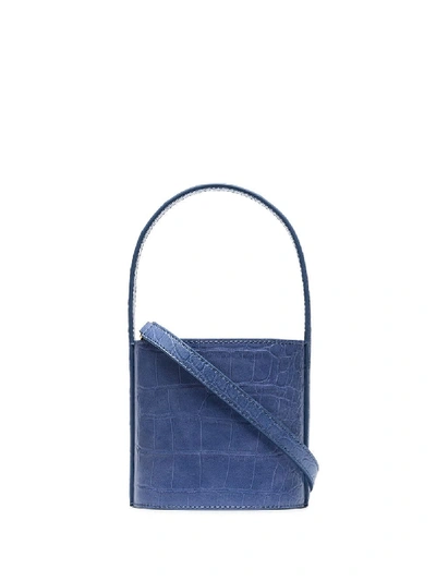 Staud Bissett Mini Croc-effect Leather Bag In Blue