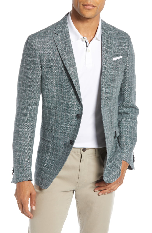 Hugo Nobis Slim Fit Plaid Linen & Wool Sport Coat In Open Green | ModeSens