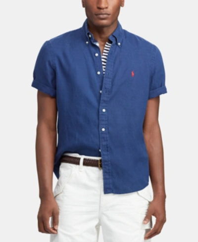 Polo Ralph Lauren Short-sleeve Linen Classic Fit Button-down Shirt In Holiday Navy