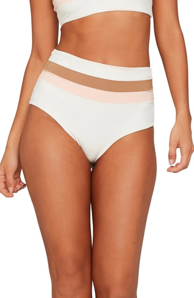 L*space Portia Reversible High Waist Stripe Bikini Bottoms In Cream/ Camel/ Desert Rose