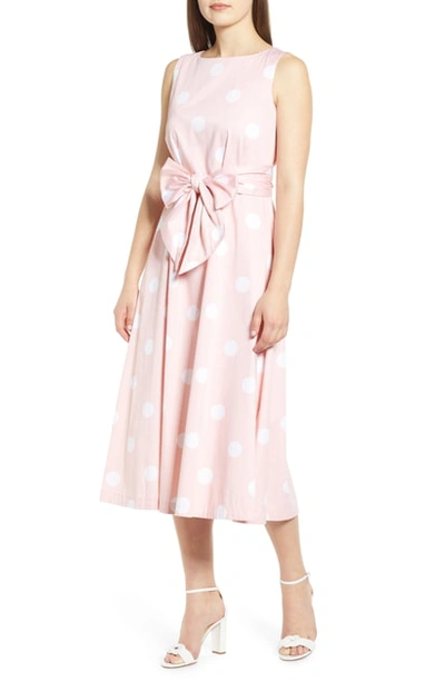 Anne Klein Deauville Dot Print Stretch Cotton Midi Dress In Cherry Blossom/ White