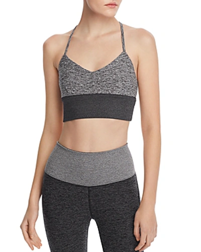 Alo Yoga Lush Alosoft Strappy Sports Bra In Dark Heather Gray