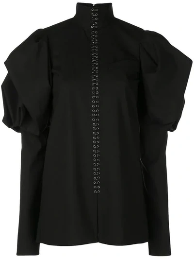 Vera Wang Puff Sleeve Shirt In Black