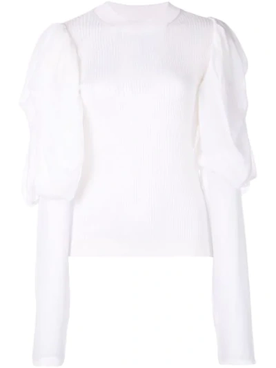 Vera Wang Panelled Ribbed-knit Jumper In White