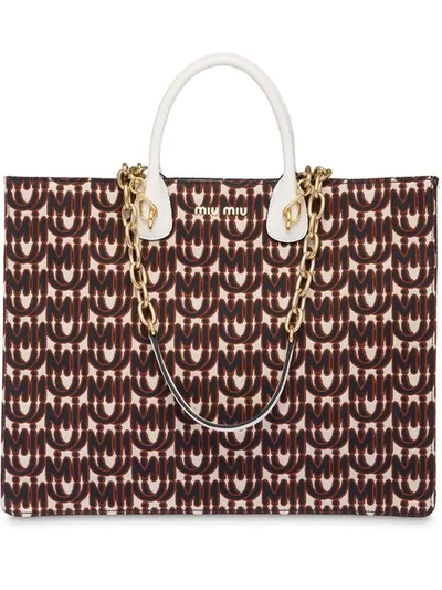 Miu Miu Jacquard Tote In White