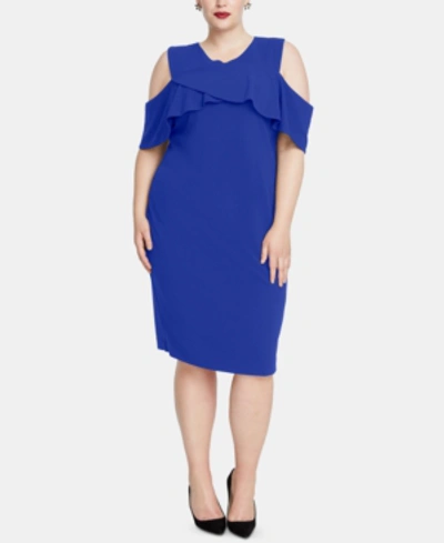 Rachel Rachel Roy Trendy Plus Size Clemence Cold-shoulder Scuba Dress In Silk Blue