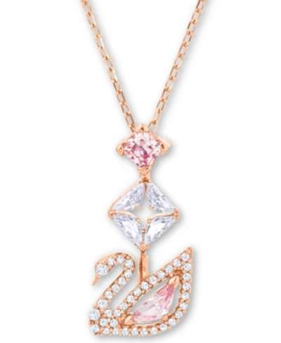 Swarovski Rose Gold-tone Crystal Iconic Swan Pendant Necklace, 14-7/8" + 2" Extender In Pink