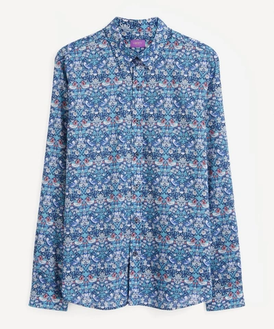 Liberty London Strawberry Thief Tana Lawn Cotton Casual Classic Slim Fit Shirt In Navy