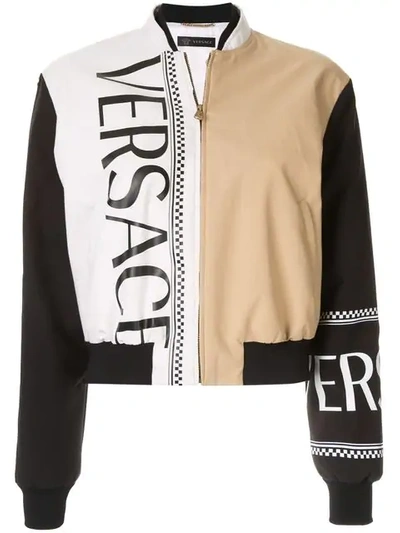 Versace Colourblock Logo Bomber Jacket In Multicolour