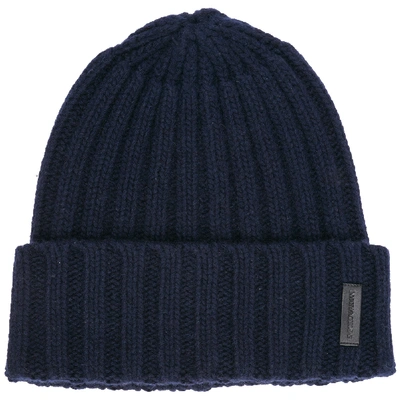 Emporio Armani Men's Wool Beanie Hat In Blue
