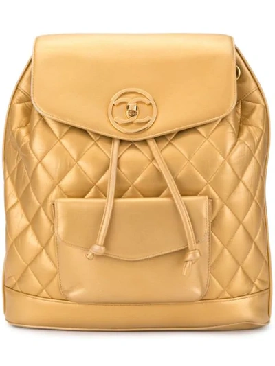 Pre-owned Chanel Circle Turn-lock Backpack In Gold