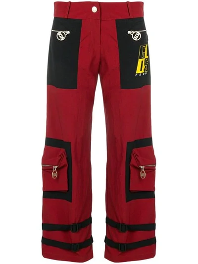 Gcds Buckle Strap Detail Cropped Trousers In Red