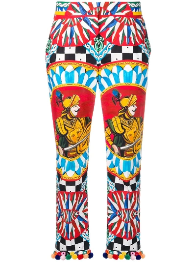 Dolce & Gabbana Cotton Pants With Sicilian Carretto Print In Red