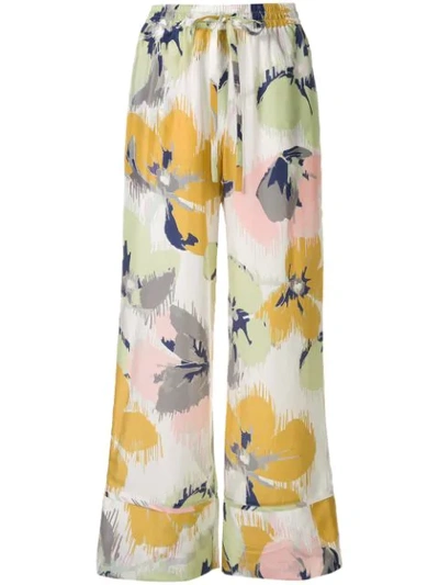 Lee Mathews Printed Wide Leg Trousers In Yellow