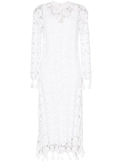 Chloé Floral Crochet Fringed Midi Dress In White