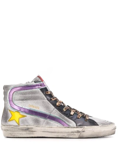 Golden Goose Slide Leather High-top Sneakers In Silver