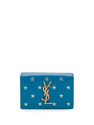 Saint Laurent Star Monogram Mini Wallet In Blue
