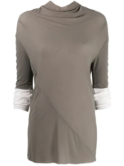 Rick Owens Colour Block Stretch Top In Grey