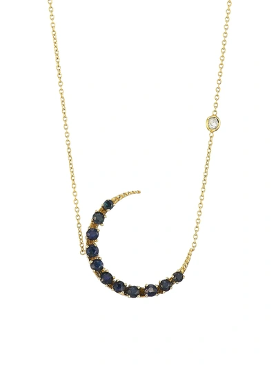 Renee Lewis 18k Yellow Gold & Sapphire Crescent Necklace