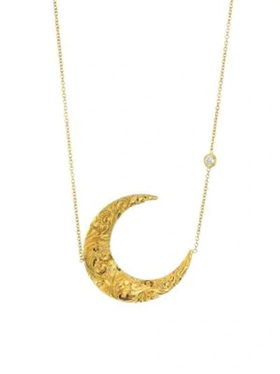 Renee Lewis 18k Yellow Gold & Diamond Antique Crescent Moon Necklace