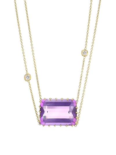 Renee Lewis 18k Yellow Gold, Diamond & Amethyst 2-tier Chain Necklace In Purple