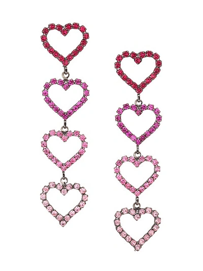 Elizabeth Cole Color Of My Love Mila Swarovski Crystal & Austrian Crystal Heart Shape Drop Earrings In Pink