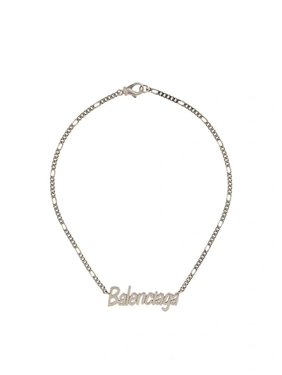 Balenciaga Typo Necklace In Silver