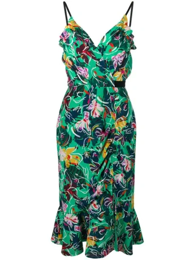 Saloni Floral Print Peplum Dress In Green