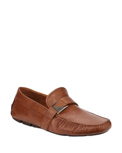 Kenneth Cole Men's Theme Leather Moc-toe Drivers In Cognac