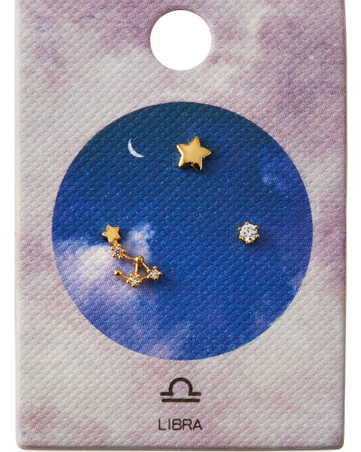Tai Zodiac Constellation Stud Earrings W/ Cubic Zirconia In Libra