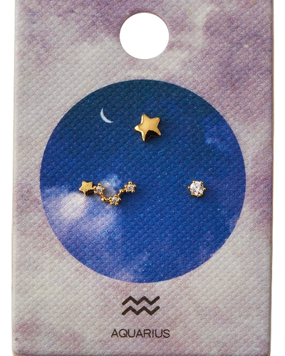 Tai Zodiac Constellation Stud Earrings W/ Cubic Zirconia In Aquarius