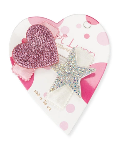 Bari Lynn Crystal & Heart Hair Clip Set In Multi