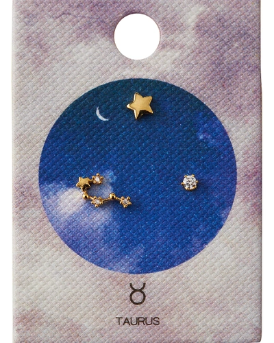 Tai Zodiac Constellation Stud Earrings W/ Cubic Zirconia In Taurus